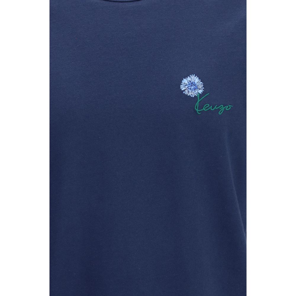 Kenzo Blue Cotton T-Shirt with Tulip Embroidery