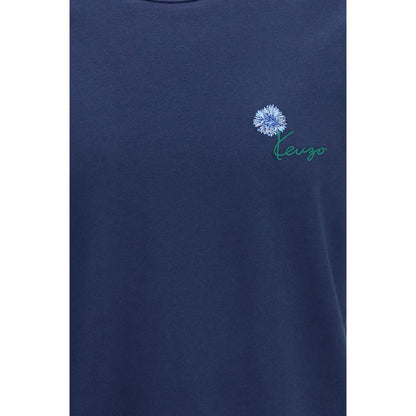 Kenzo Blue Cotton T-Shirt with Tulip Embroidery