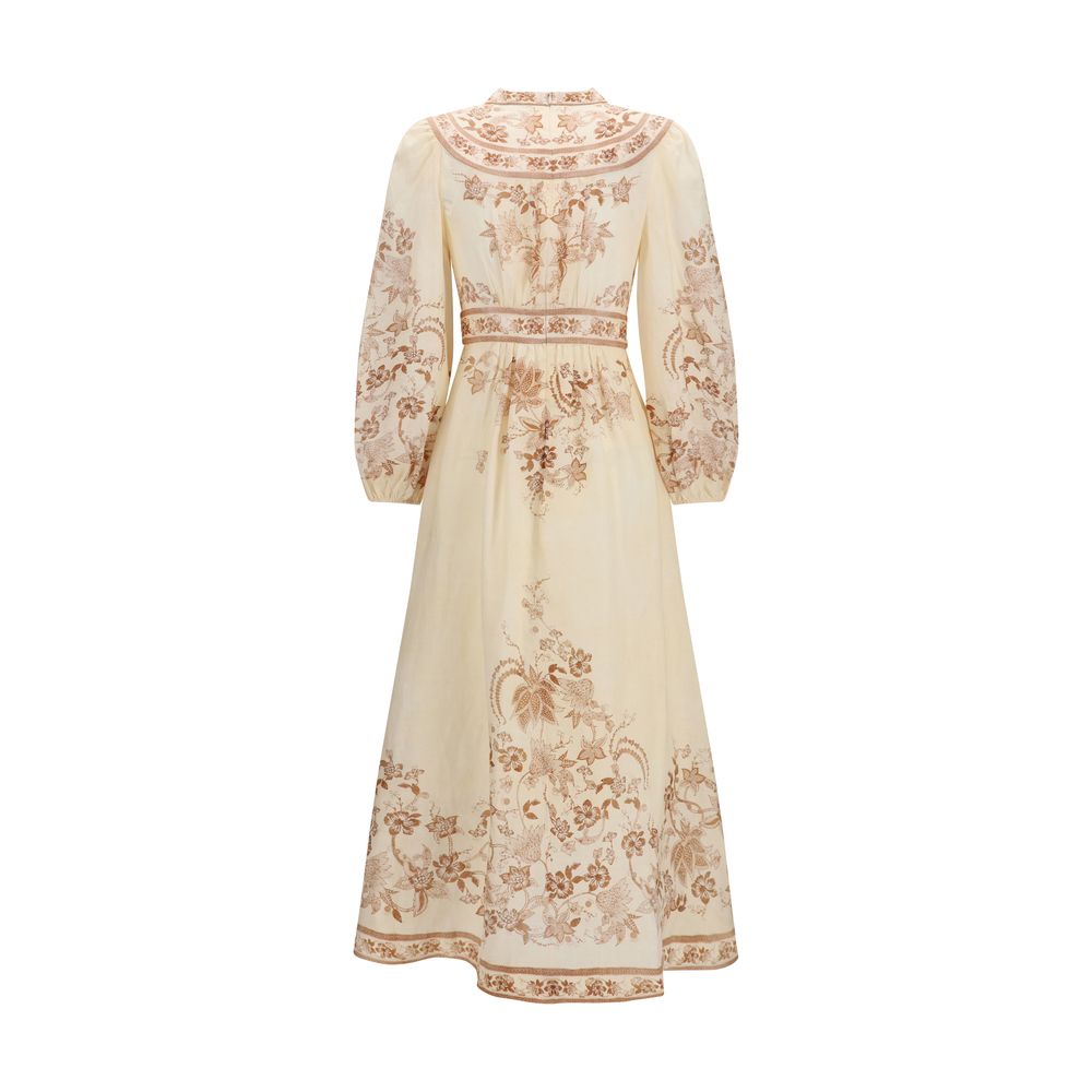 Zimmermann Indra Plunge Midi Dress in Cream Tan Floral