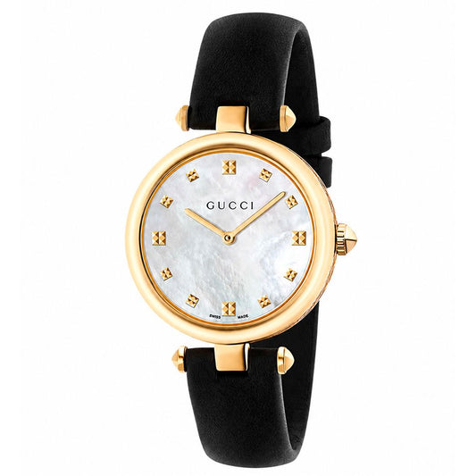 Gucci Black Leather Dress Diamantissima Watch