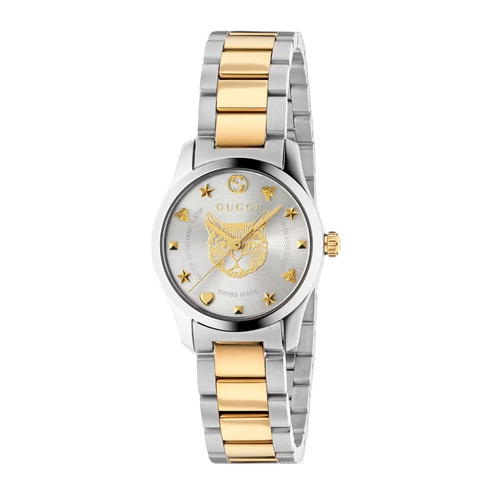 Gucci G-Timeless Feline Motif Gold Stainless Steel Dress Watch