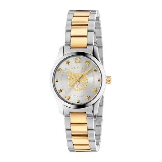 Gucci G-Timeless Feline Motif Gold Stainless Steel Dress Watch