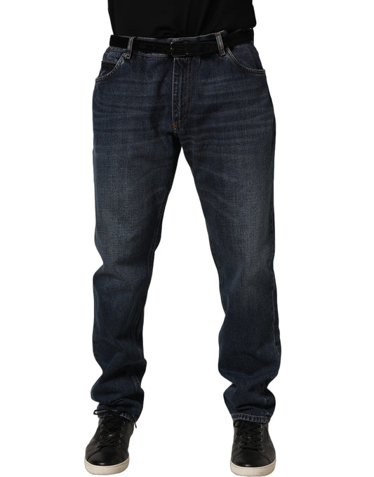 Dolce & Gabbana Dark Blue Washed Mid-Waist Straight Denim Jeans