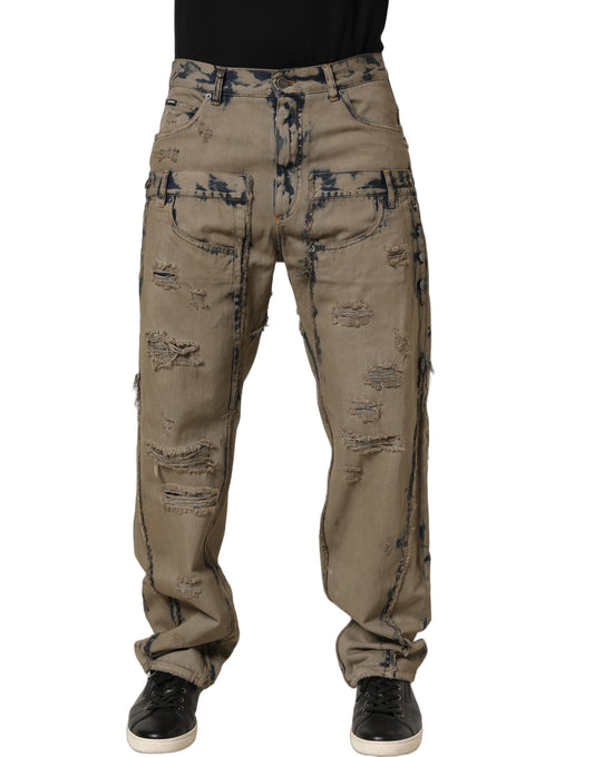Dolce & Gabbana Beige Bleached Deconstructed Denim Jeans