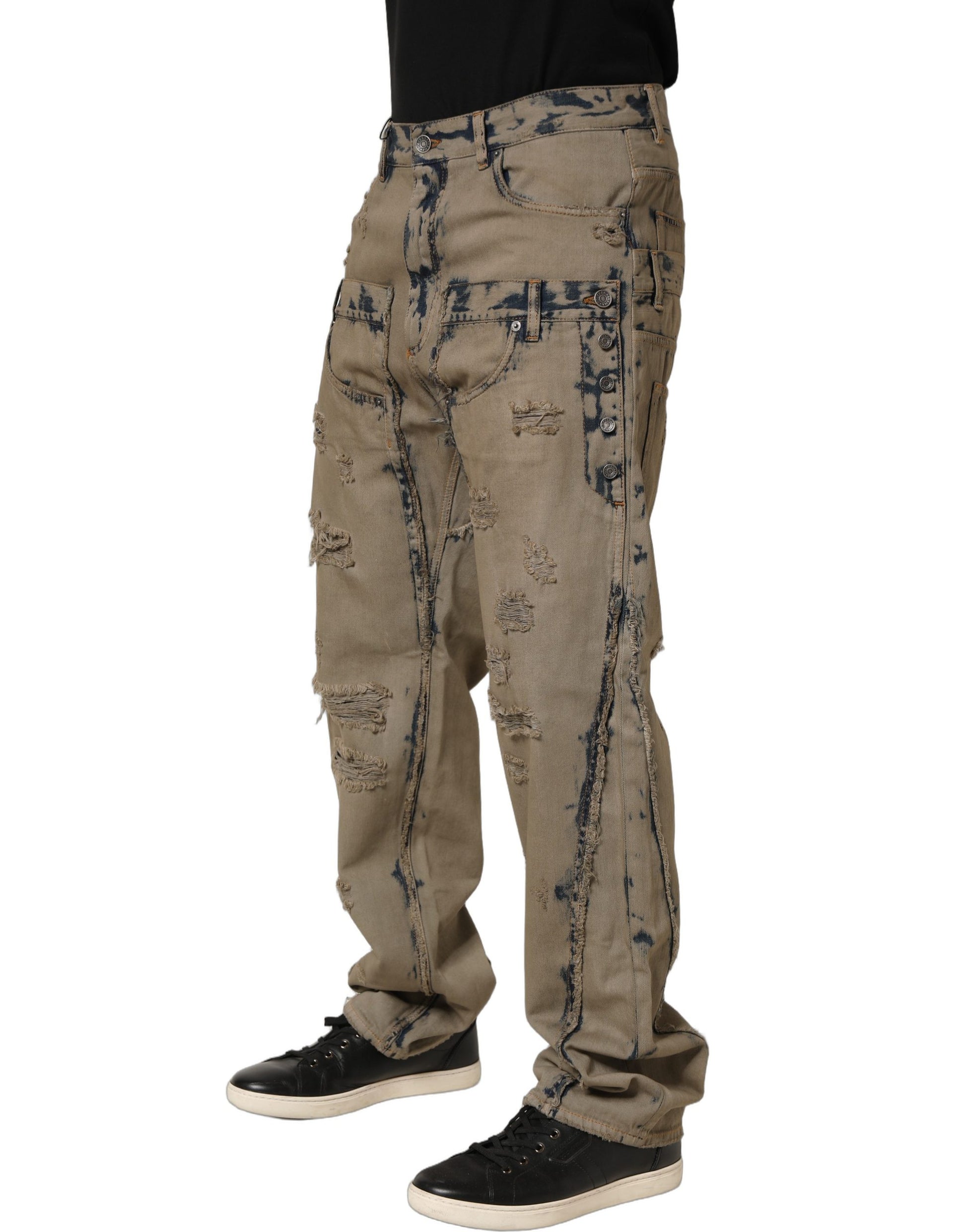 Dolce & Gabbana Beige Bleached Deconstructed Denim Jeans