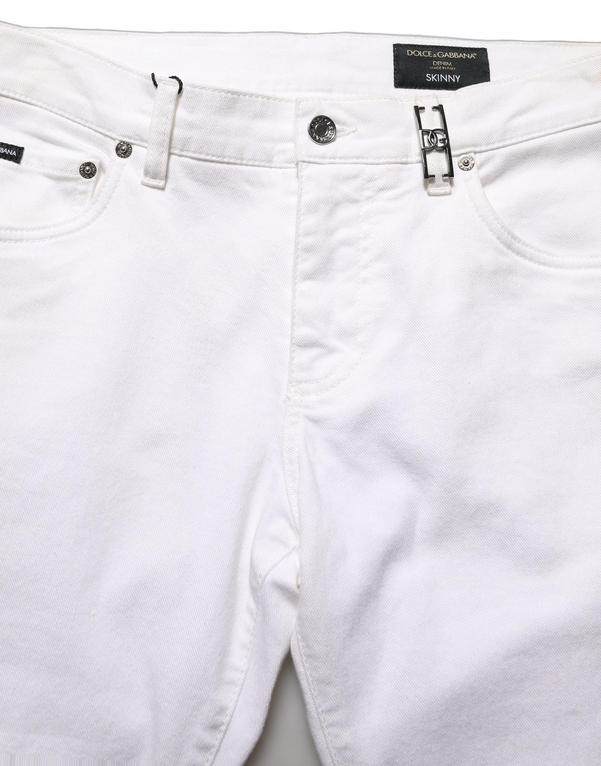 Dolce & Gabbana White Cotton Skinny Mid Waist Denim Jeans