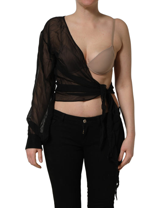 Dolce & Gabbana Black Wrap One Shoulder Sheer Chiffon Top