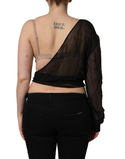 Dolce & Gabbana Black Wrap One Shoulder Sheer Chiffon Top