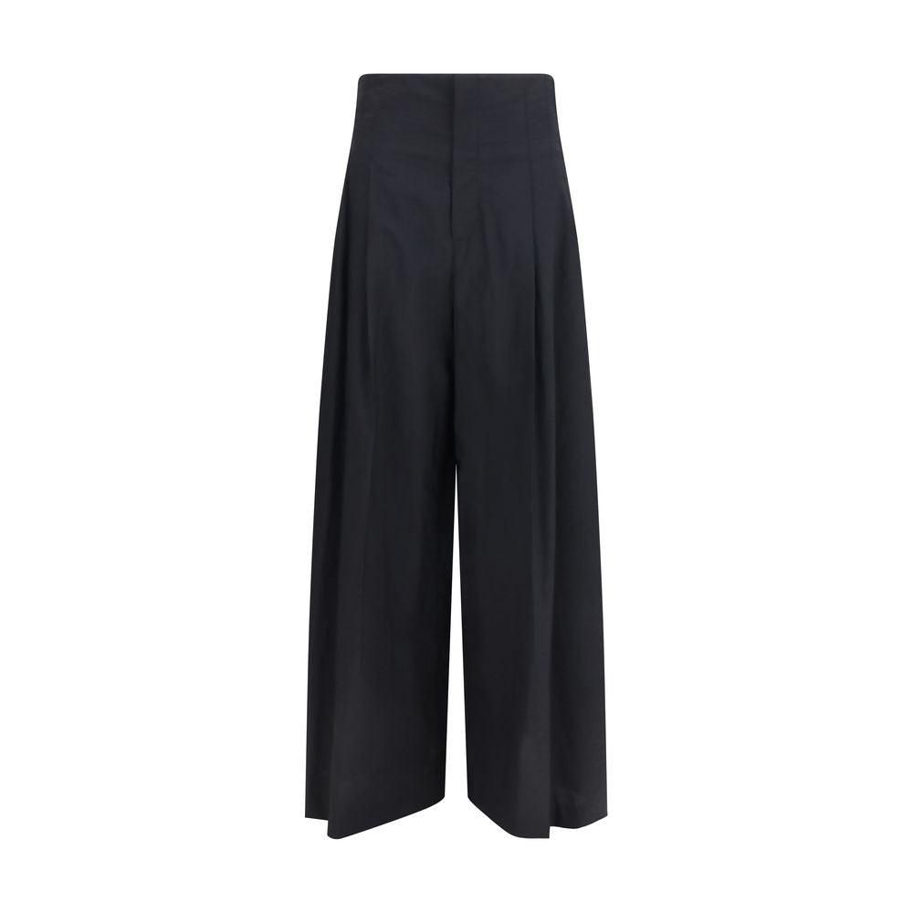 Brunello Cucinelli Black Cotton Wide-Leg Pleated Trousers