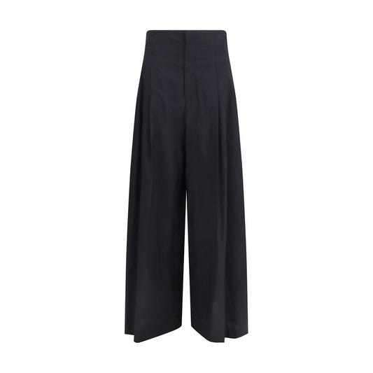 Brunello Cucinelli Black Cotton Wide-Leg Pleated Trousers