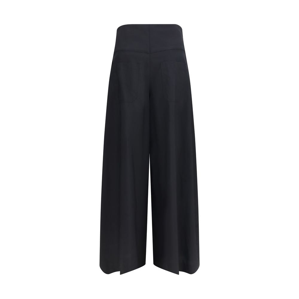 Brunello Cucinelli Black Cotton Wide-Leg Pleated Trousers