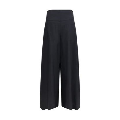 Brunello Cucinelli Black Cotton Wide-Leg Pleated Trousers