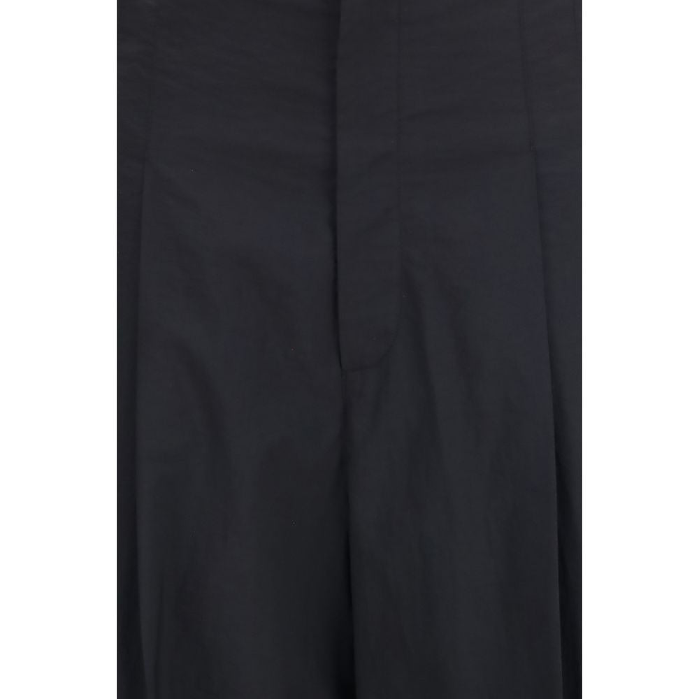 Brunello Cucinelli Black Cotton Wide-Leg Pleated Trousers