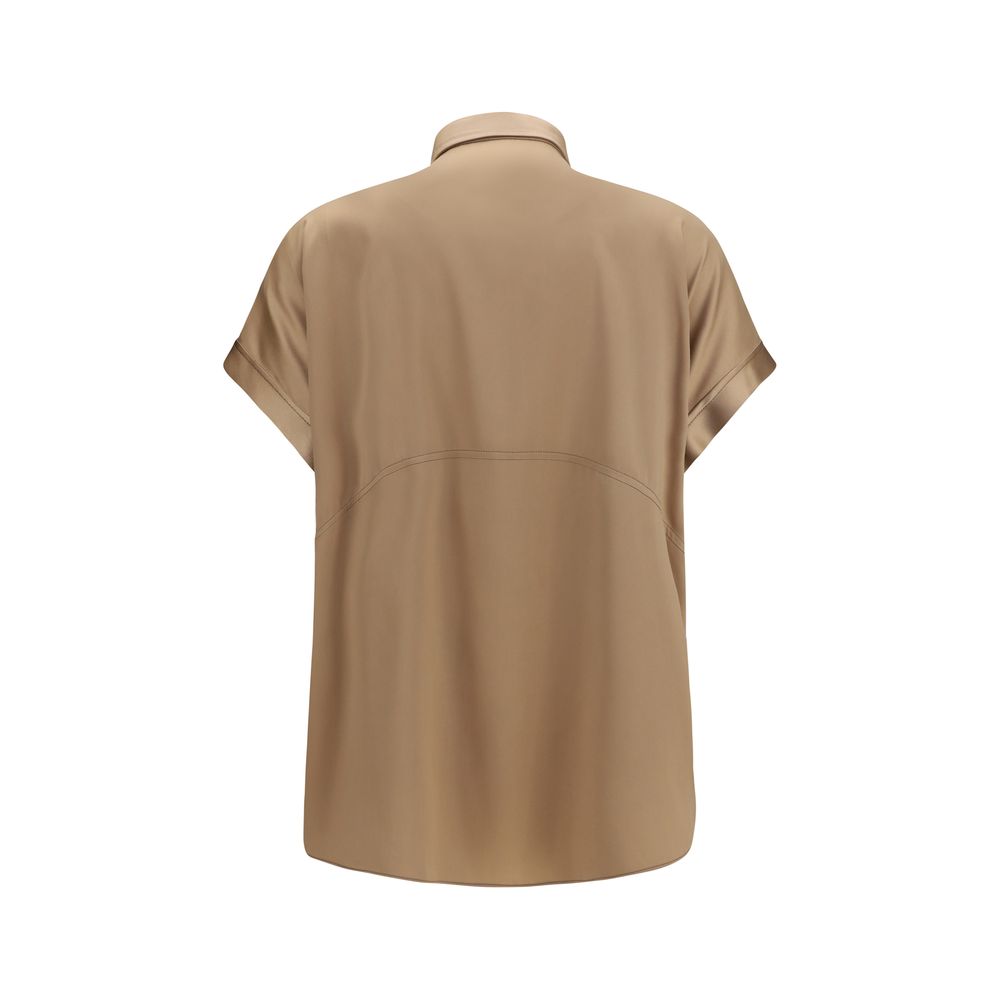 Brunello Cucinelli Beige Silk Short Sleeve Shirt