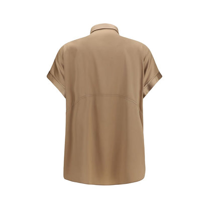 Brunello Cucinelli Beige Silk Short Sleeve Shirt