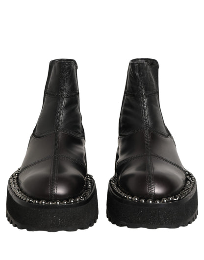 Dolce & Gabbana Black Leather Slip On Chelsea Boots