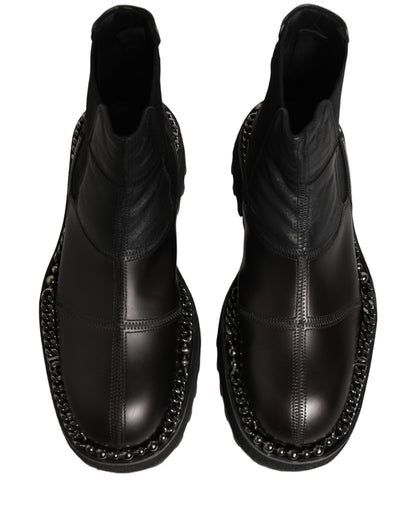 Dolce & Gabbana Black Leather Slip On Chelsea Boots