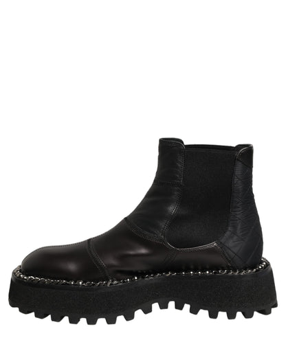 Dolce & Gabbana Black Leather Slip On Chelsea Boots