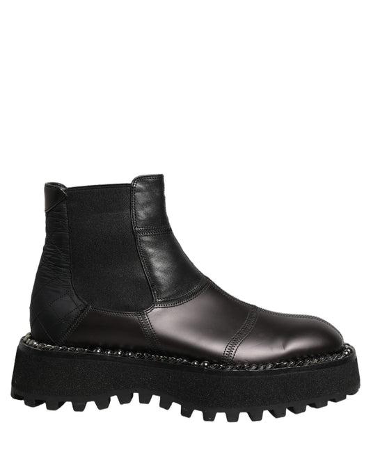 Dolce & Gabbana Black Leather Slip On Chelsea Boots