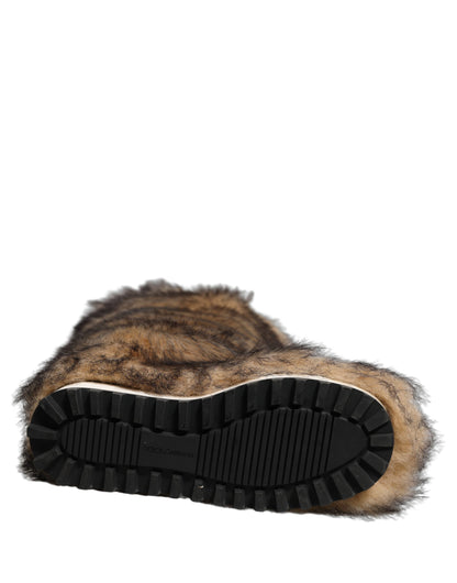 Dolce & Gabbana Brown Faux Ski Fur Knee High Boots