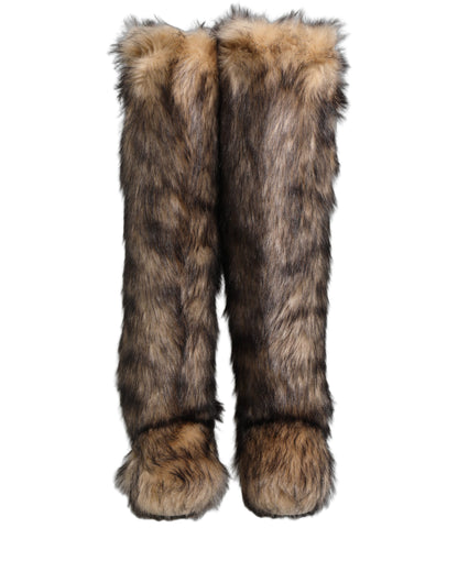 Dolce & Gabbana Brown Faux Ski Fur Knee High Boots