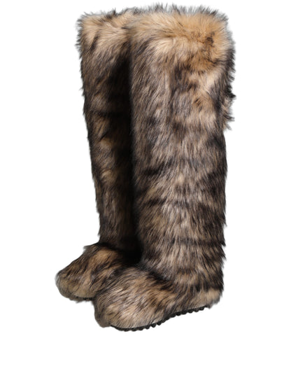 Dolce & Gabbana Brown Faux Ski Fur Knee High Boots