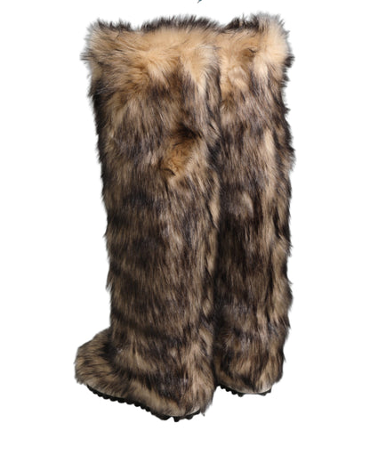 Dolce & Gabbana Brown Faux Ski Fur Knee High Boots