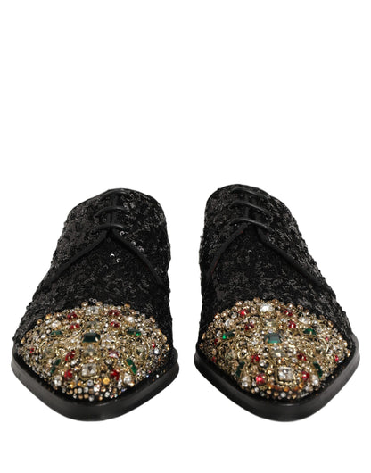 Dolce & Gabbana Black Sequin Embellished Derby Dress Shoes