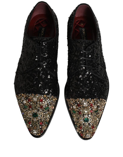 Dolce & Gabbana Black Sequin Embellished Derby Dress Shoes