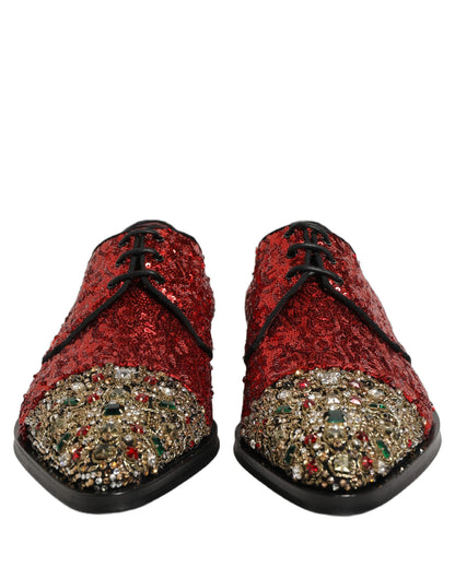 Dolce & Gabbana Red Sequin Embellished Men's Derby Dress Shoes