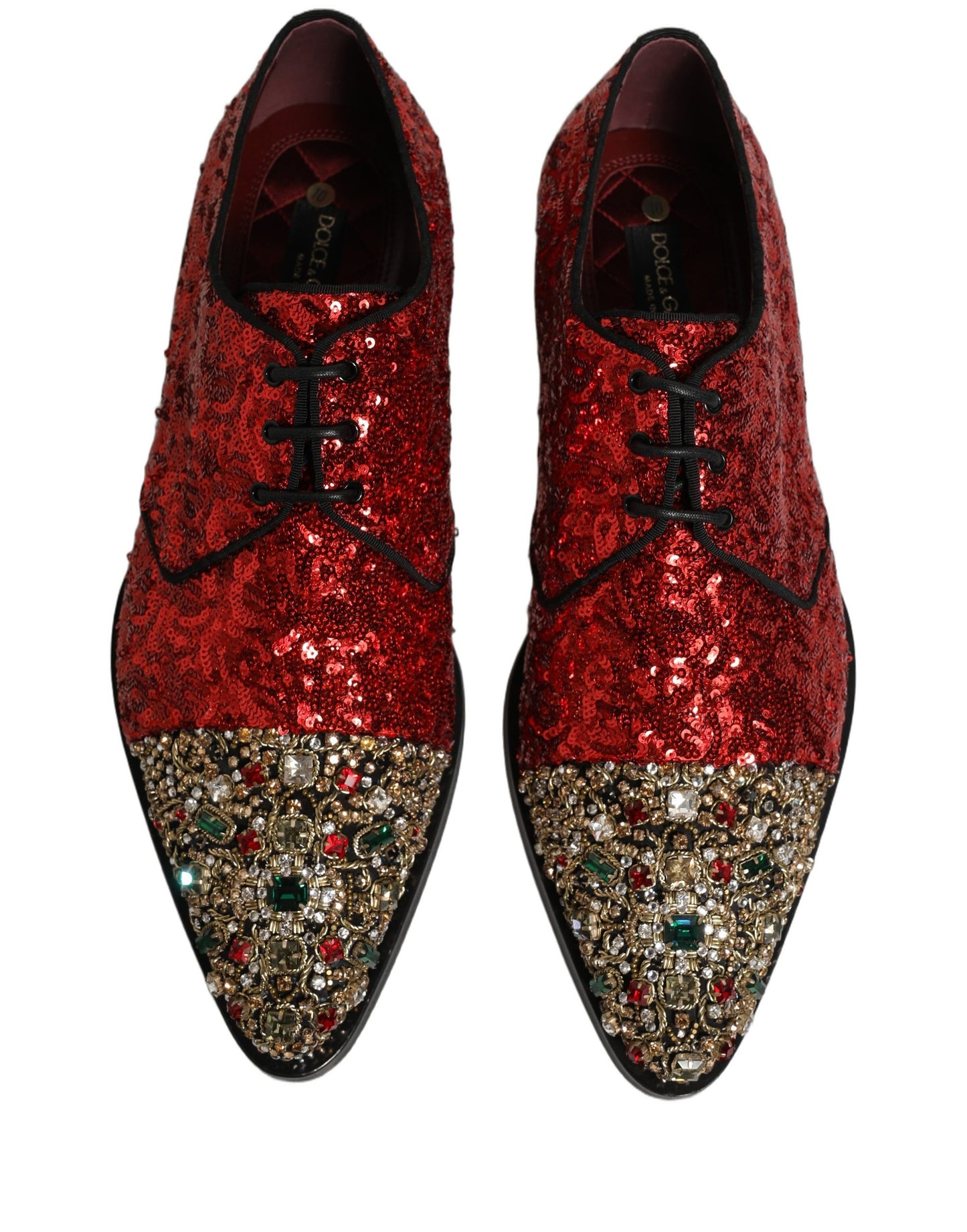 Dolce & Gabbana Red Sequin Embellished Men's Derby Dress Shoes