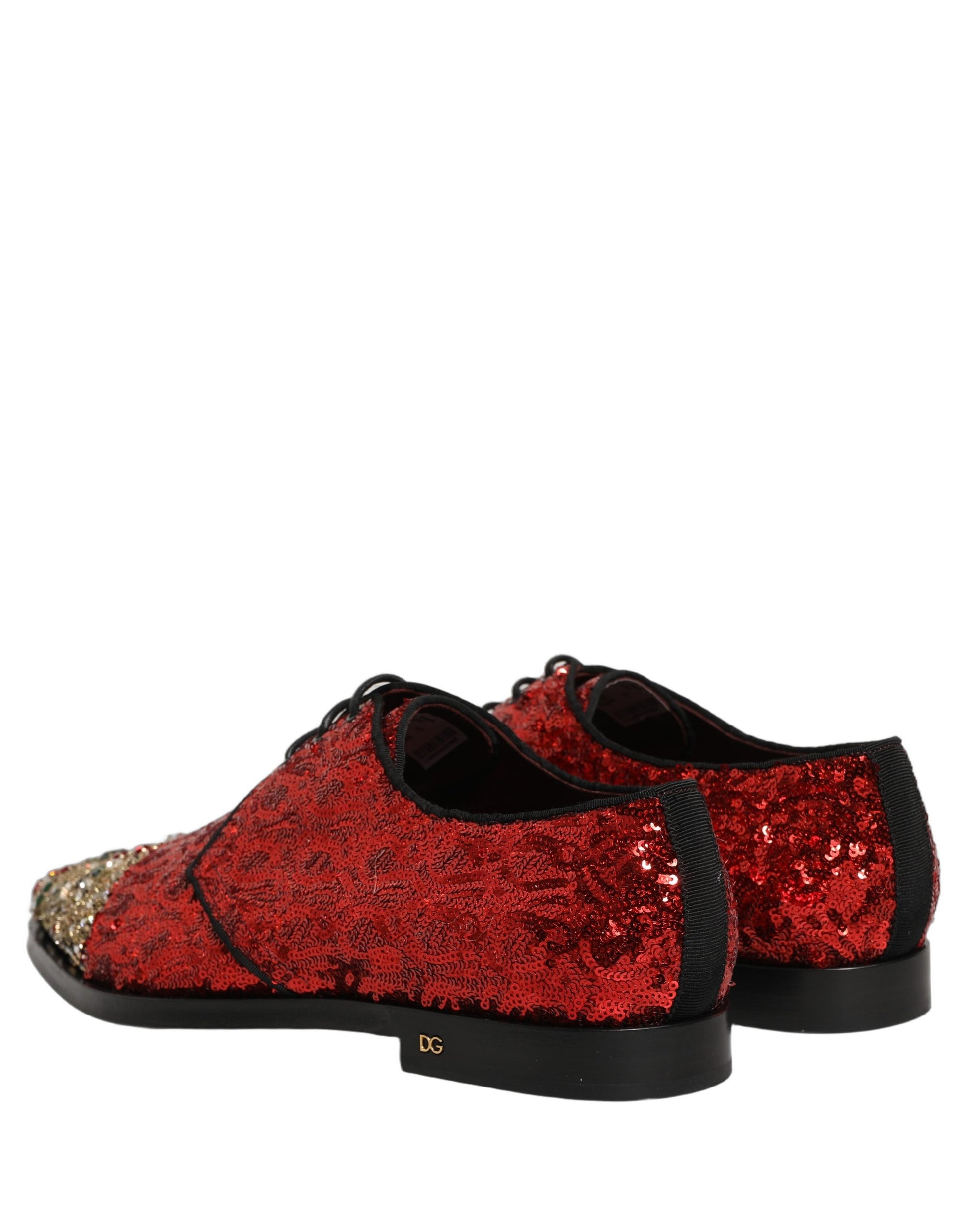 Dolce & Gabbana Red Sequin Embellished Men's Derby Dress Shoes