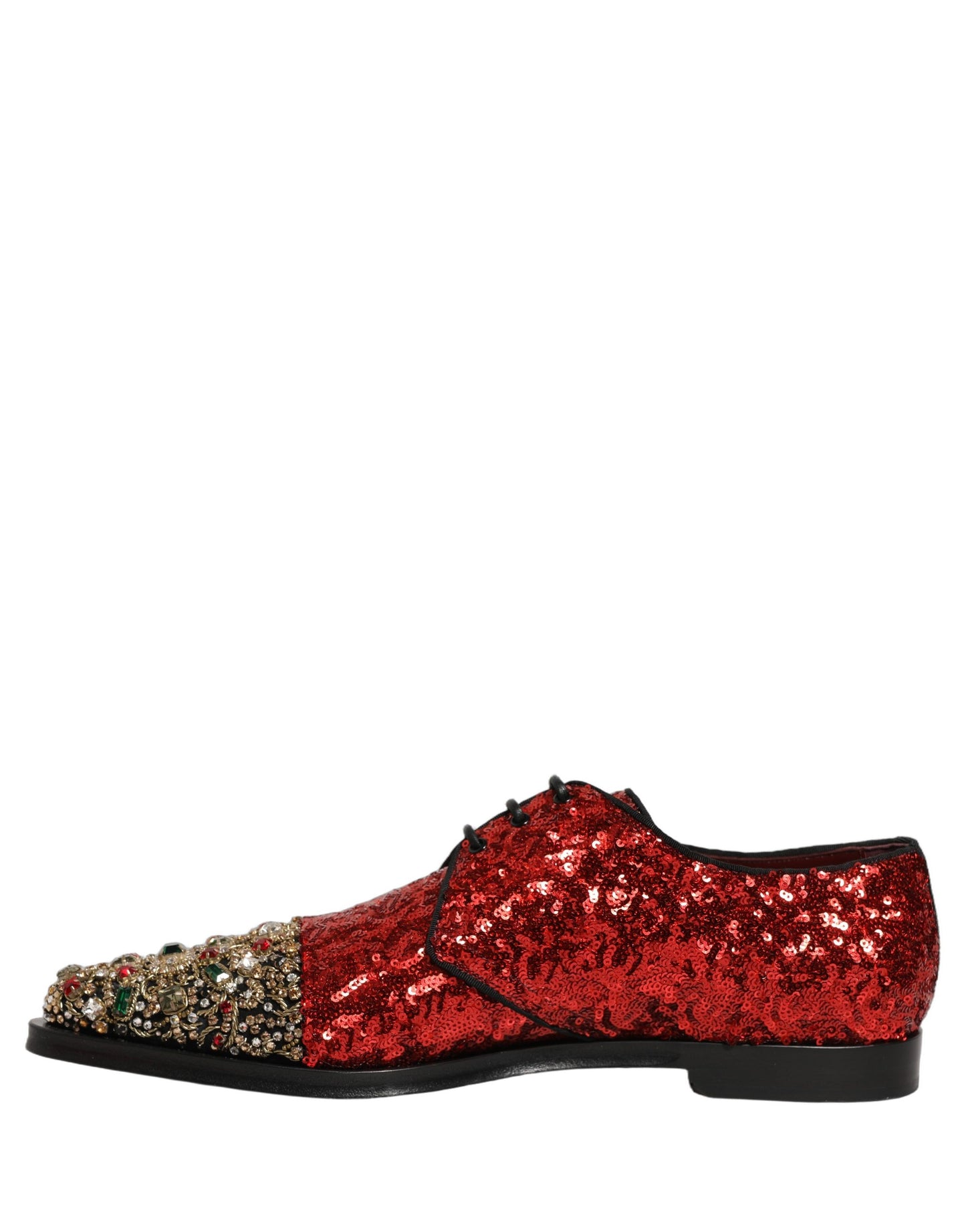 Dolce & Gabbana Red Sequin Embellished Men's Derby Dress Shoes
