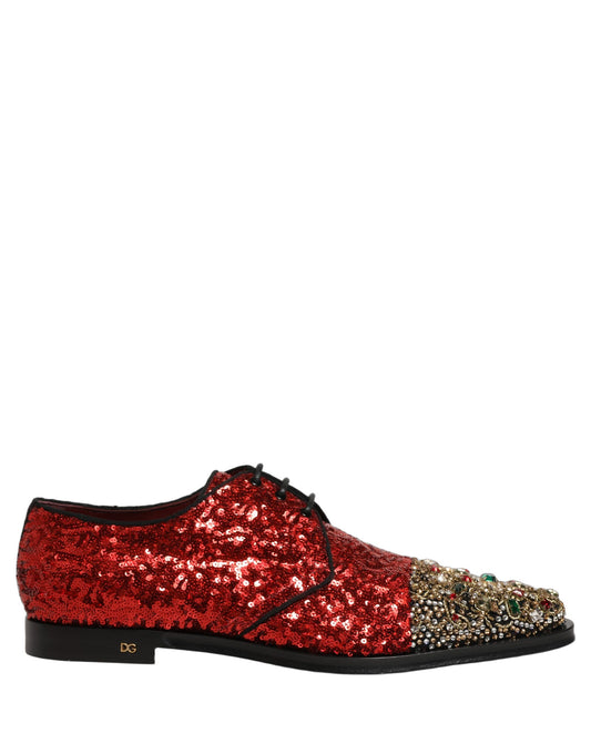 Dolce & Gabbana Red Sequin Embellished Men's Derby Dress Shoes