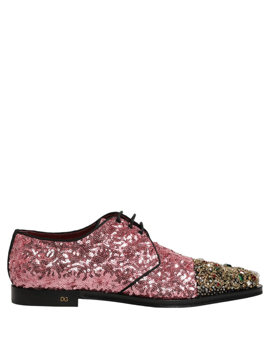 Dolce & Gabbana Pink Sequin Embellished Derby Dress Shoes