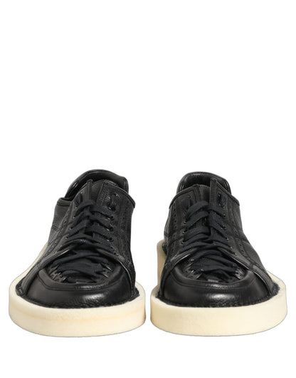 Dolce & Gabbana Black Leather Lace Up Low Top Sneakers Shoes