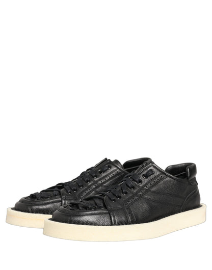 Dolce & Gabbana Black Leather Lace Up Low Top Sneakers Shoes