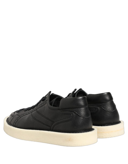 Dolce & Gabbana Black Leather Lace Up Low Top Sneakers Shoes