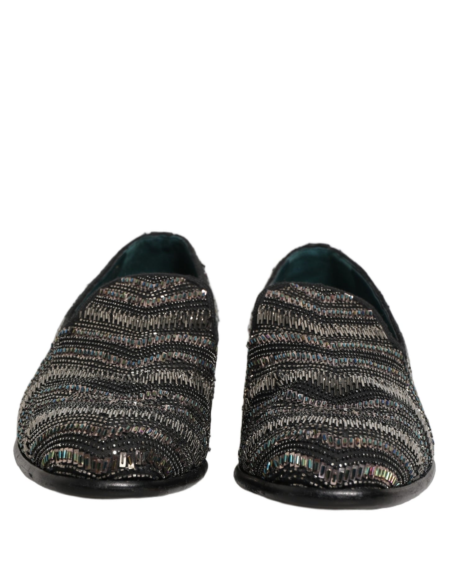 Dolce & Gabbana Black Silver Embellished Slip-On Loafers