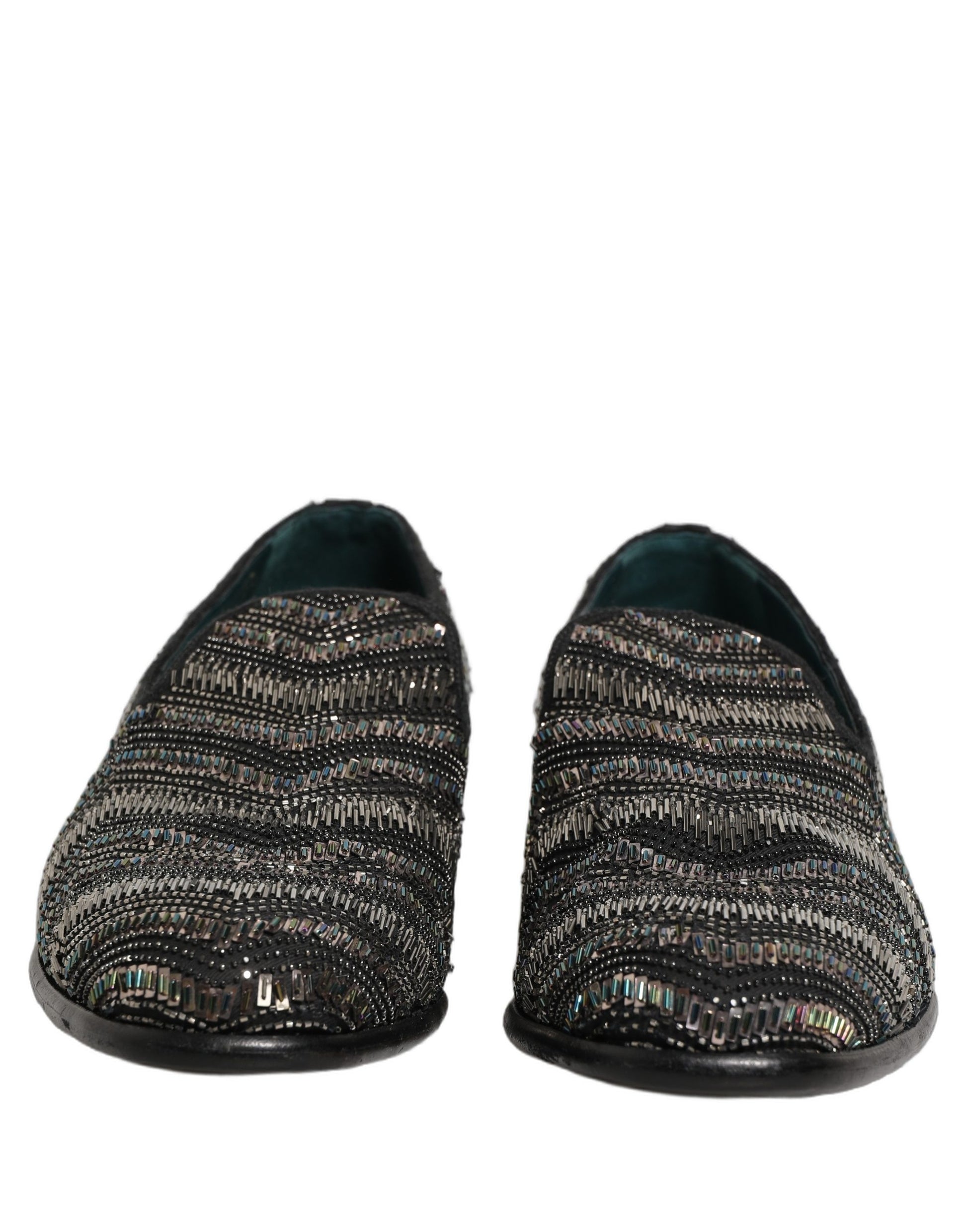 Dolce & Gabbana Black Silver Embellished Slip-On Loafers