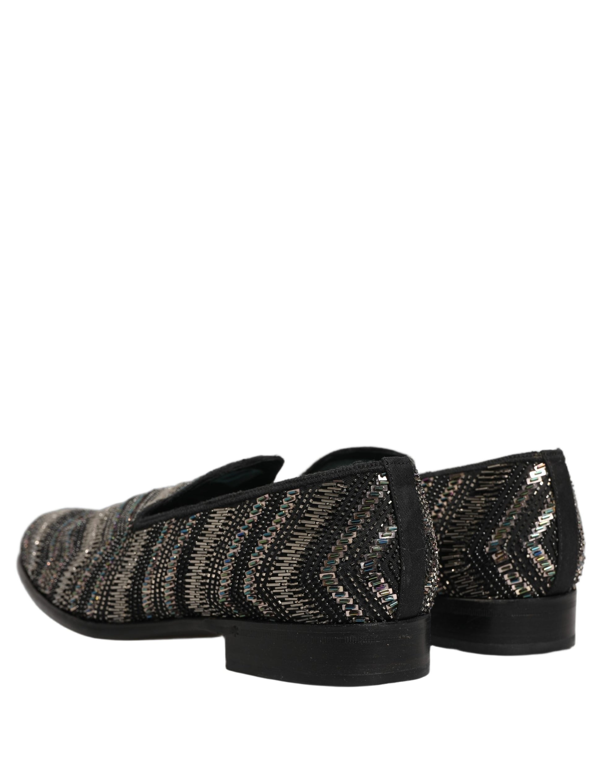 Dolce & Gabbana Black Silver Embellished Slip-On Loafers