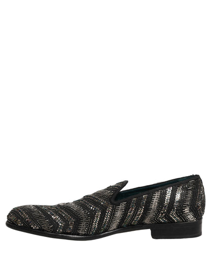Dolce & Gabbana Black Silver Embellished Slip-On Loafers