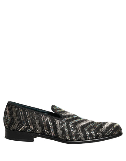 Dolce & Gabbana Black Silver Embellished Slip-On Loafers