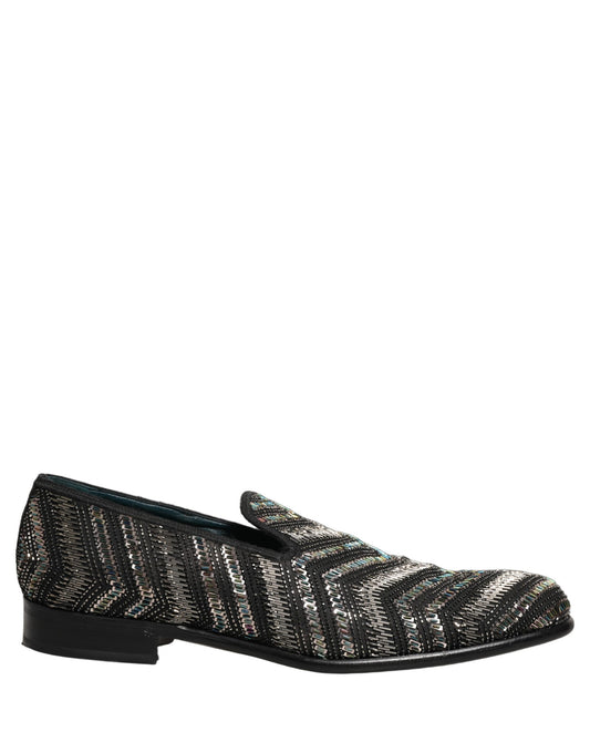 Dolce & Gabbana Black Silver Embellished Slip-On Loafers