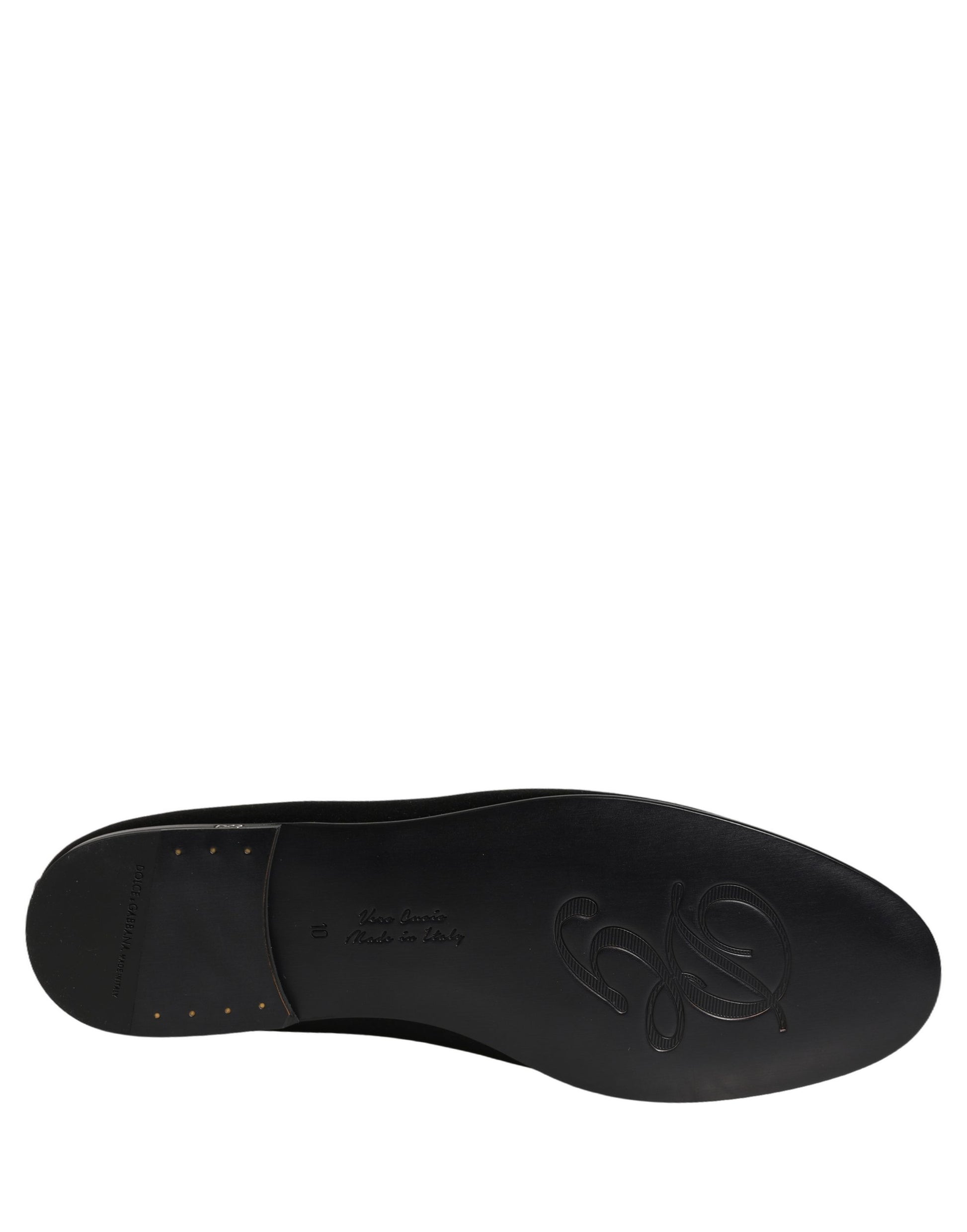 Dolce & Gabbana Black Satin Logo Slip On Flats Loafers