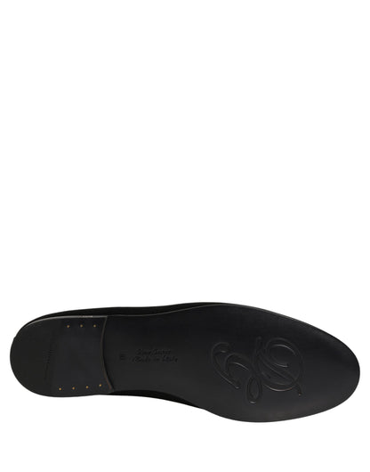 Dolce & Gabbana Black Satin Logo Slip On Flats Loafers