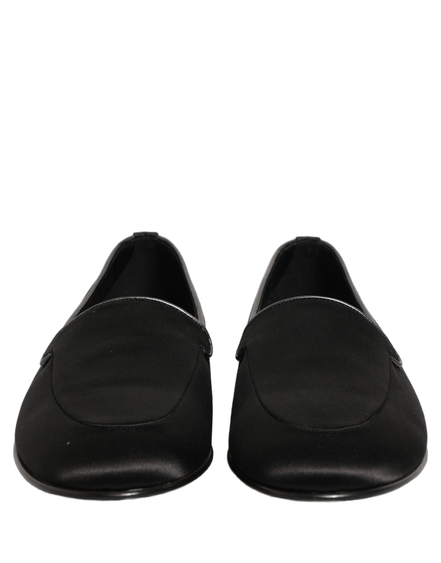 Dolce & Gabbana Black Satin Logo Slip On Flats Loafers