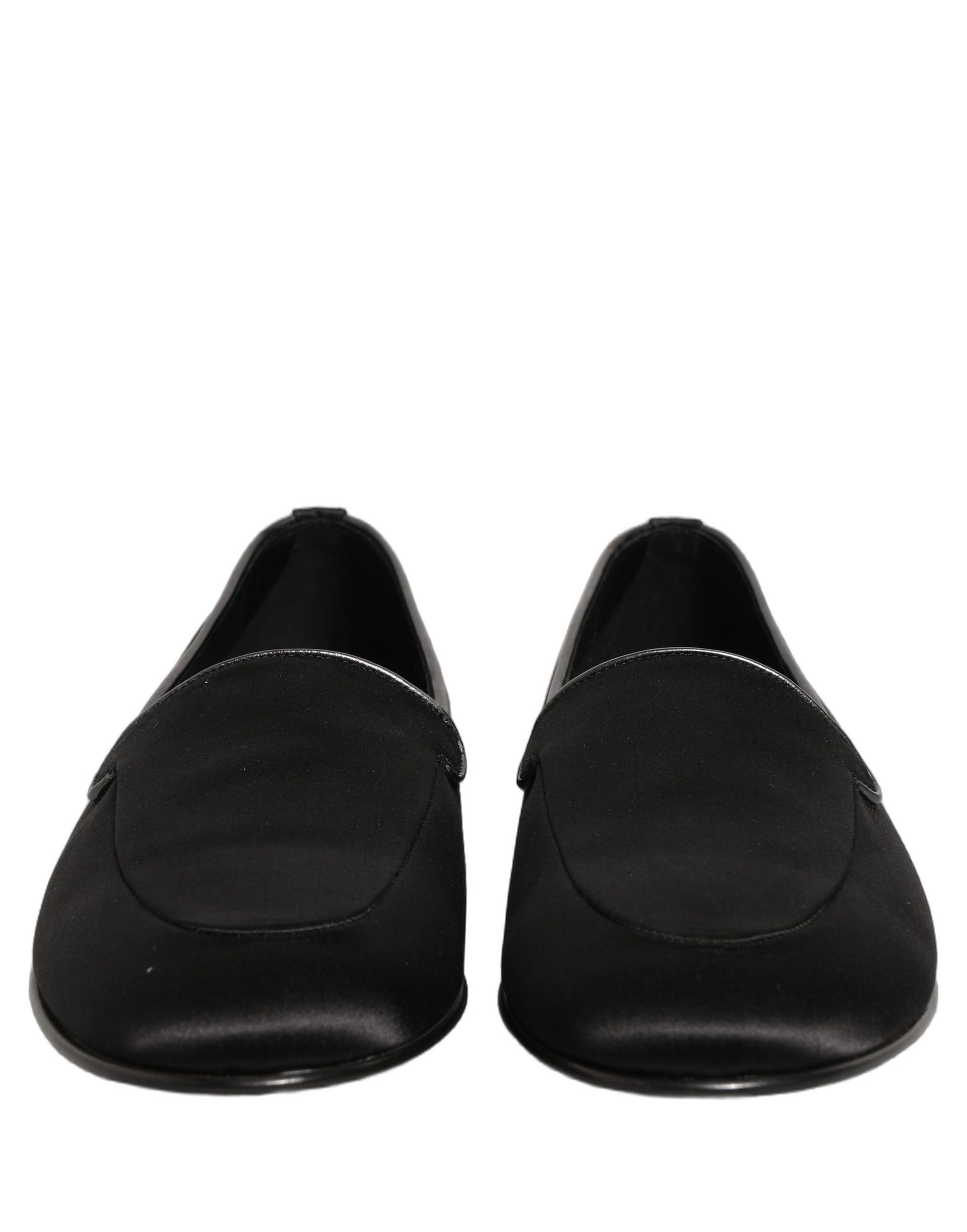 Dolce & Gabbana Black Satin Logo Slip On Flats Loafers