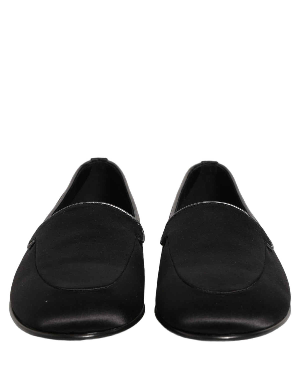 Dolce & Gabbana Black Satin Logo Slip On Flats Loafers