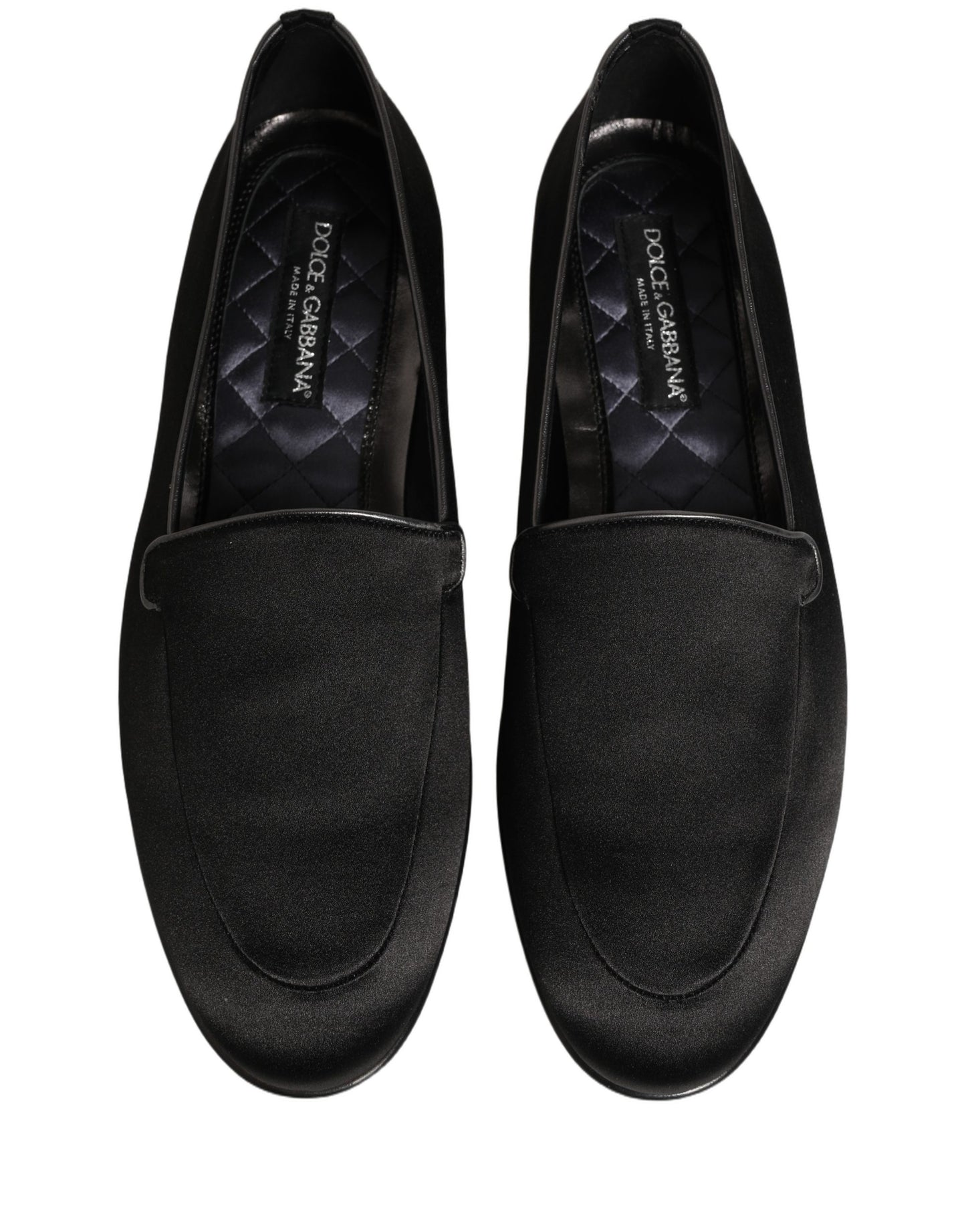 Dolce & Gabbana Black Satin Logo Slip On Flats Loafers